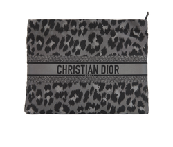 Christian Dior Leopard Pouch, Canvas, Grey, MII, 3*